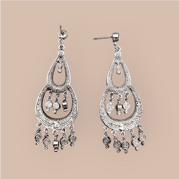 Iridescent Rhinestone Chandelier Earrings – Silver Drop Dangle - Picture 7 of 7